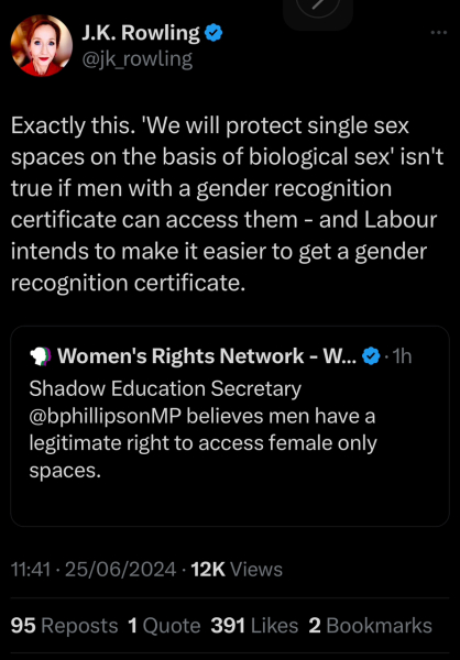 Bridget Phillipson says men with GRCs should be in women's toilets