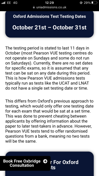 Oxbridge entrance exam dates?