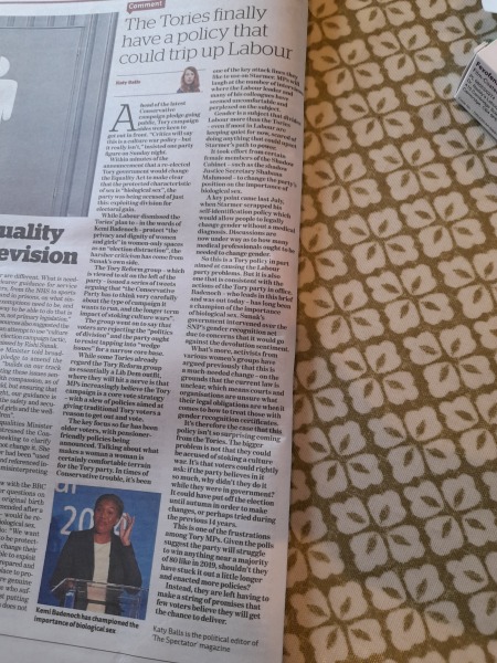 Katy Balls 'comment' column in i newspaper today