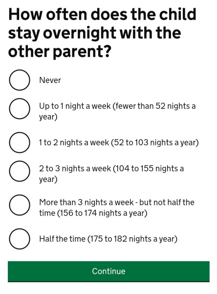 0-1 days or 1-2 days child maintenance?