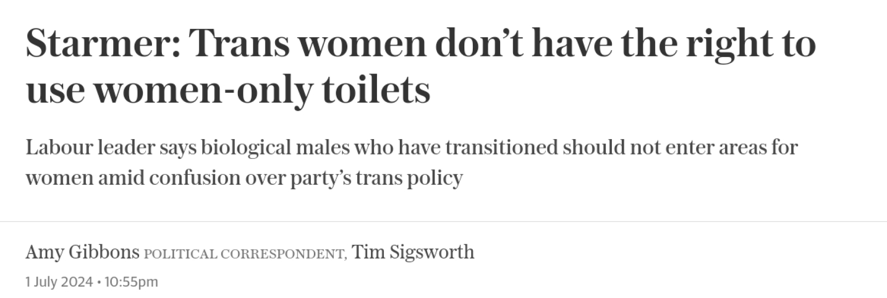 Starmer tw don't have the right to use women only toilets