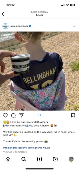 To think this "Come on England" Instagram post should have been thought about more thoroughly?