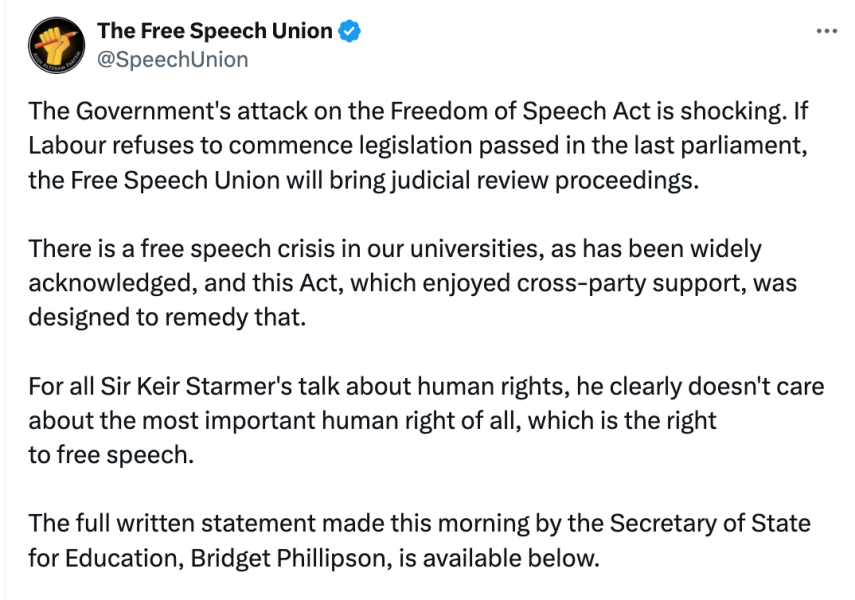 Labour to scrap Freedom of Speech Act