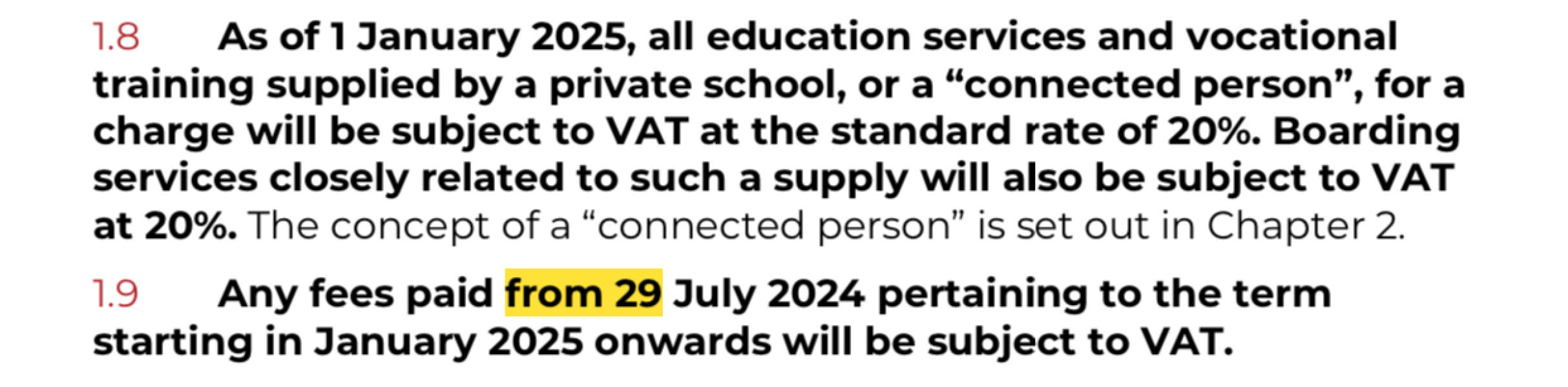VAT on private school fees from 1 Jan (not charged on advanced payments made before today)