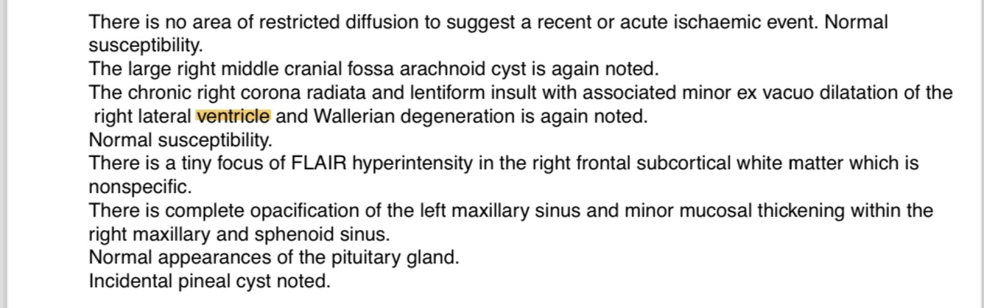 MRI head result.
