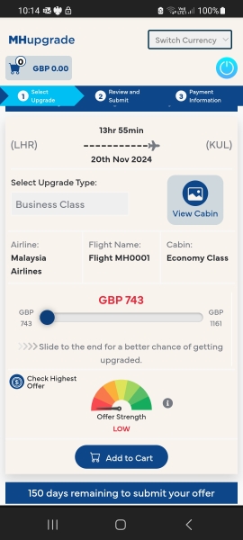 BID TO UPGRADE to business class