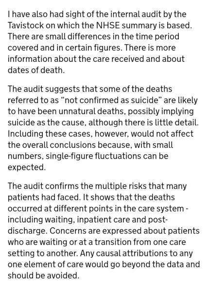 Review of suicides and gender dysphoria at the Tavistock and Portman NHS Foundation Trust