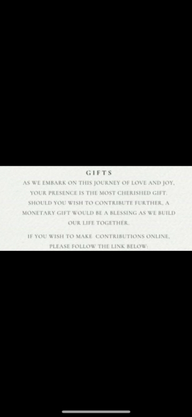 Wedding invitation asking for cash gifts in advance