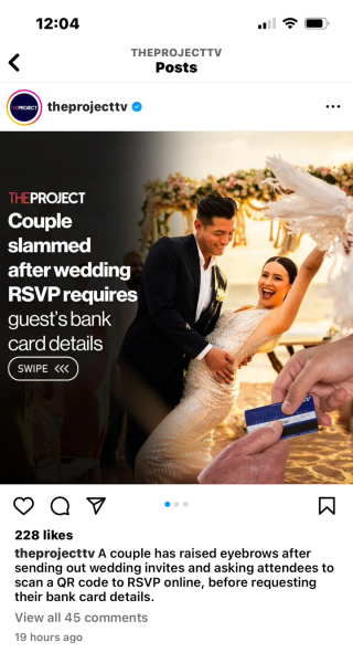 Wedding invite QR code asking for bank details - is this a thing?