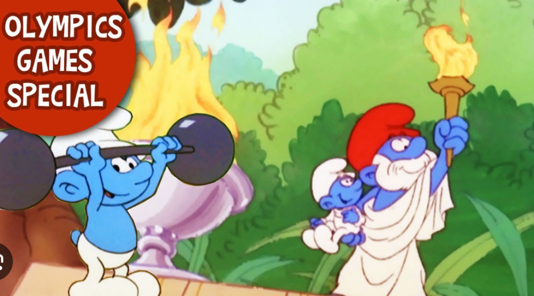Olympic Ceremony 4 Tony and Papa Smurf flew off in a balloon