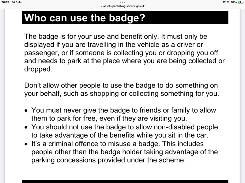 Parking in disabled spaces when disabled person sitting in car