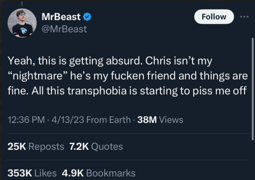 Mr Beast's trans friend Messaged 13yo