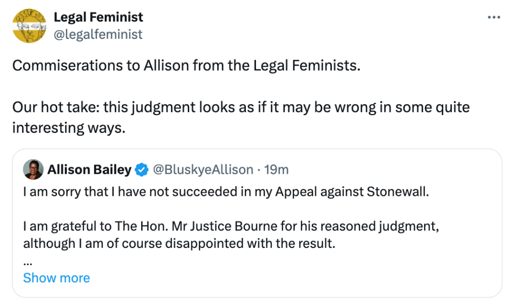 Allison Bailey v Stonewall verdict due in the next week