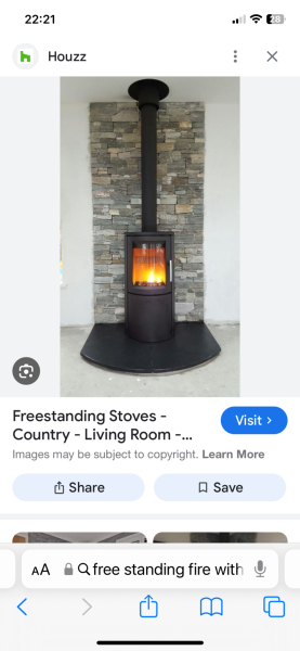 Free standing log burner with feature wall