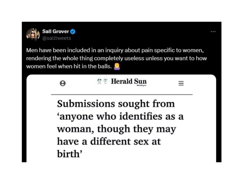 "Victoria conducts study on women’s pain and allows men to be ‘identified into’ it'