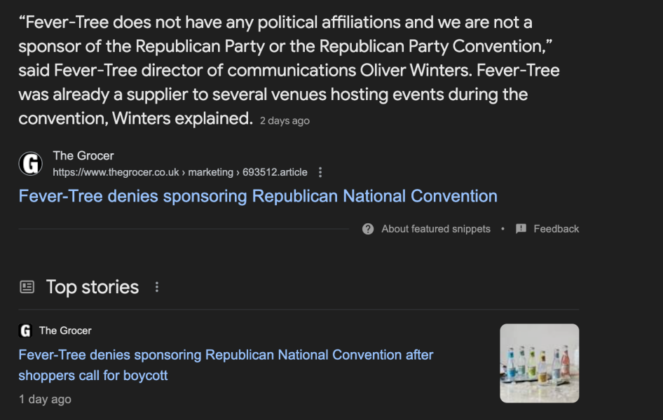 To stop buying Fevertree tonic over their sponsorship of the US Republican Conference?