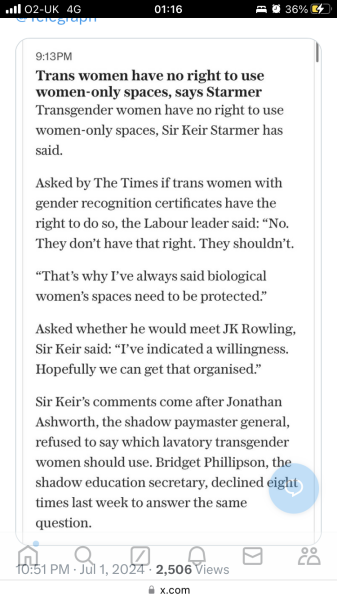 Starmer tw don't have the right to use women only toilets