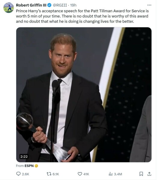 Mother of Pat Tillman has criticised the decision to give Prince Harry the memorial award at ESPY