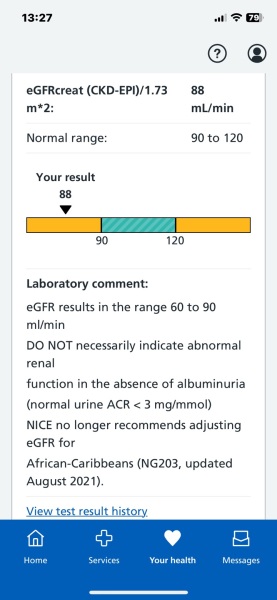 Reduced eGFR in blood test