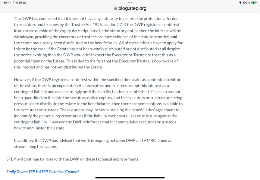 DWP chasing debt of deceased mother .