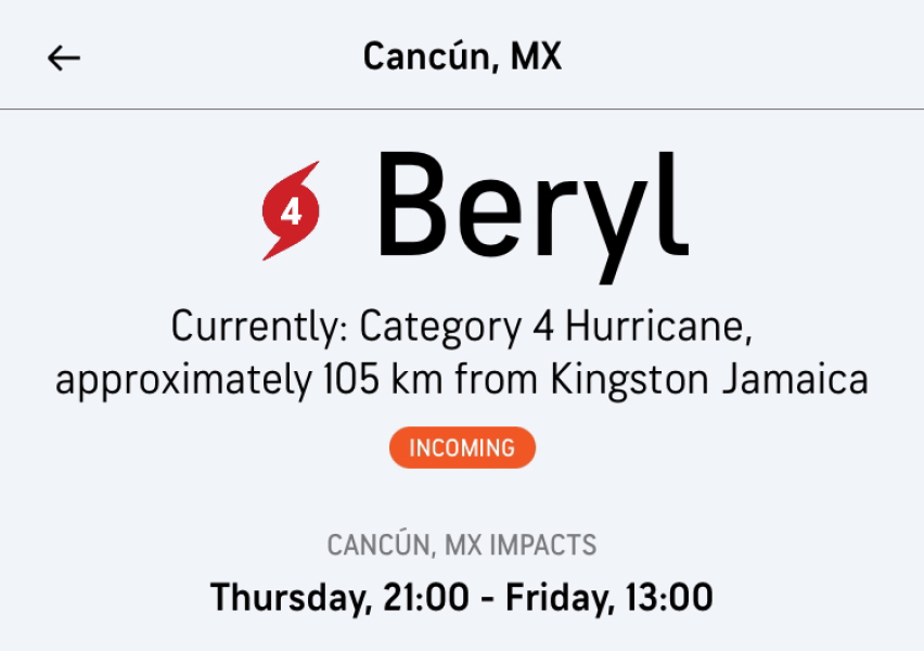 Urgent help Cancun Mexico with TUI Beryl Hurricane