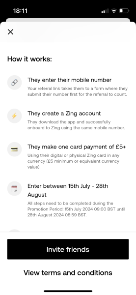 Zing referral free £20 for £5 spend
