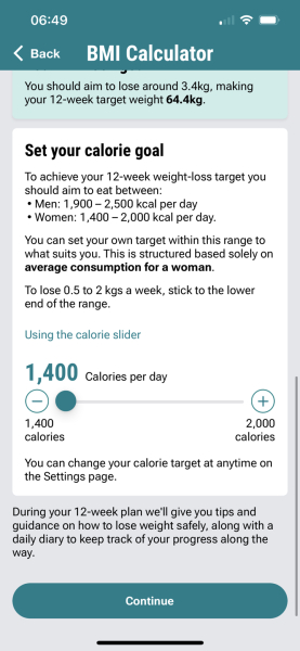 NHS weight loss app, how do I change the daily calorie target?