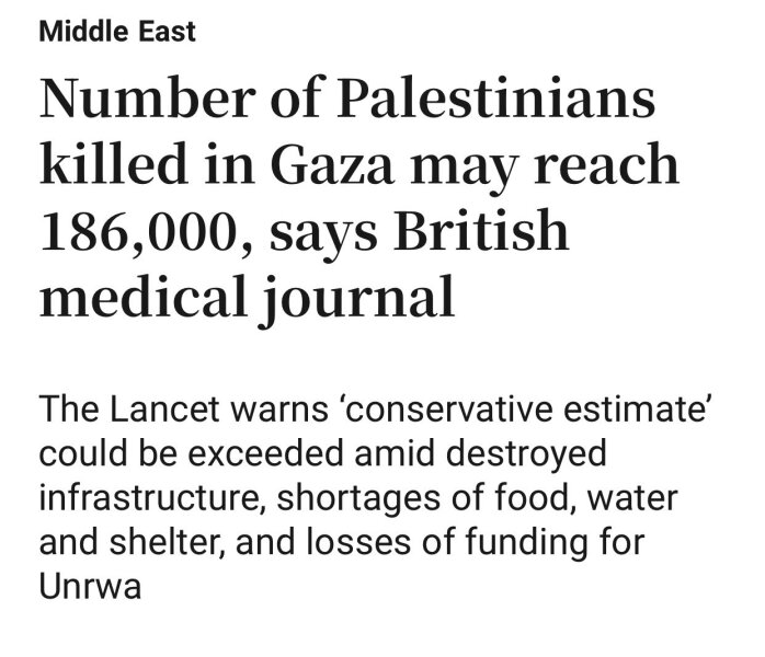 The Lancet publish article estimating 186,000 death toll in Gaza