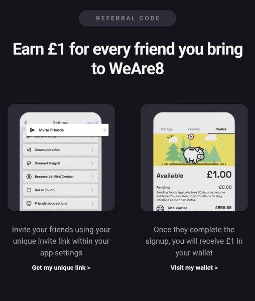 WeAre8: Get paid for watching videos. Earn £1 for every person who signs up