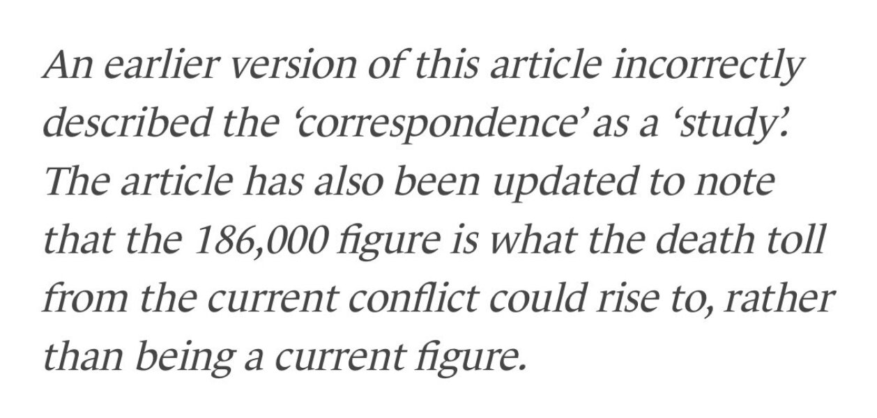 The Lancet publish article estimating 186,000 death toll in Gaza