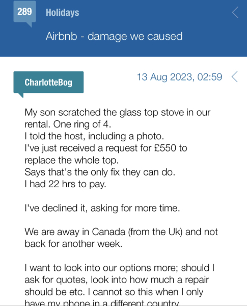 Damage at an AirBnB