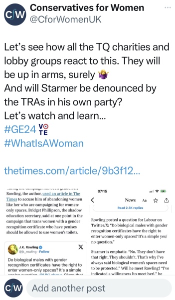 Starmer tw don't have the right to use women only toilets
