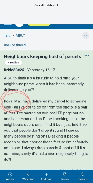 Neighbours keeping hold of parcels
