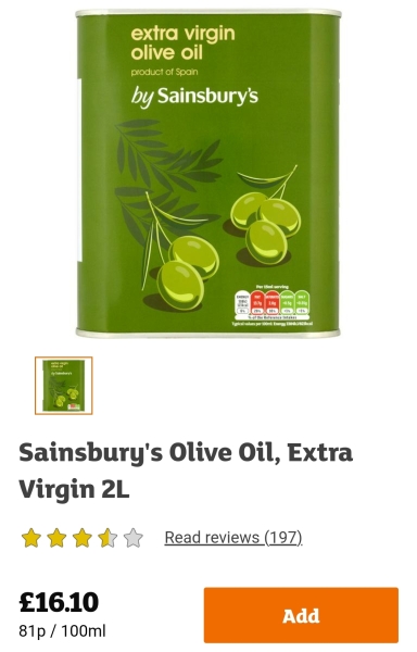 Cost of olive oil