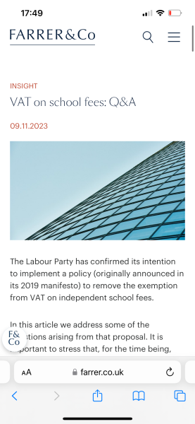 VAT on school fees not applied retroactively- ultra wealthy are safe