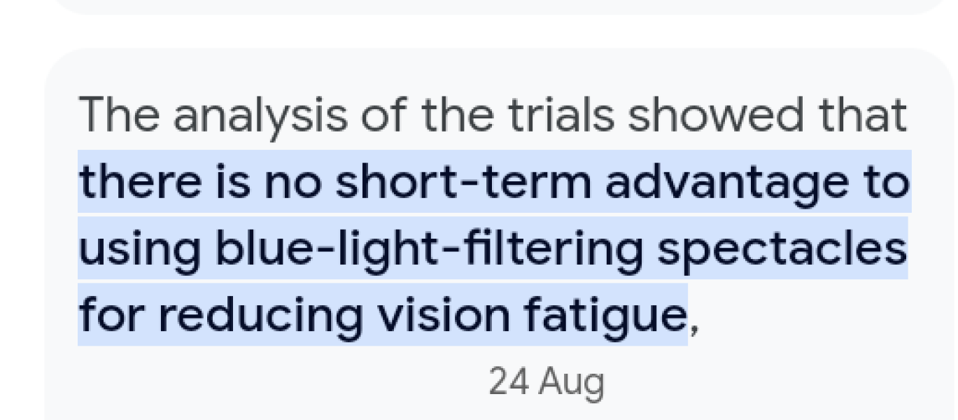 Blue filter on prescription glasses - warning!