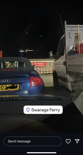 Was this photo taken from the drivers or passenger seat?