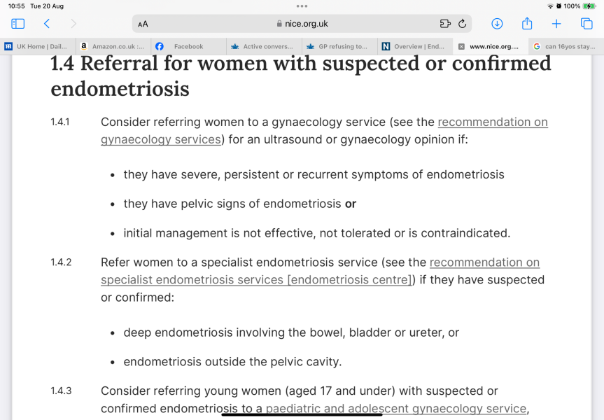 GP refusing to refer dd16 to gynae (possible endometriosis related)