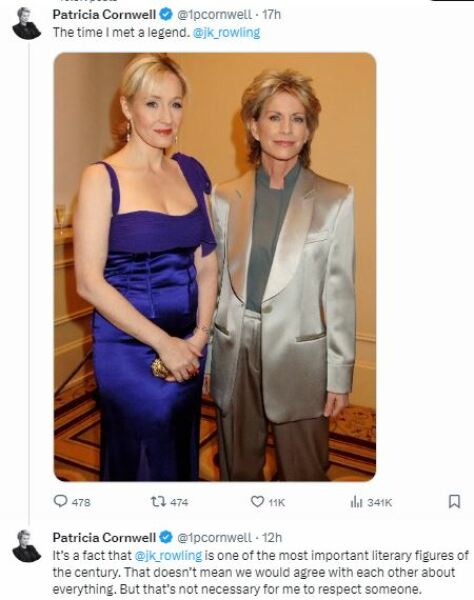 Patricia Cornwell says JKR is a legend on X