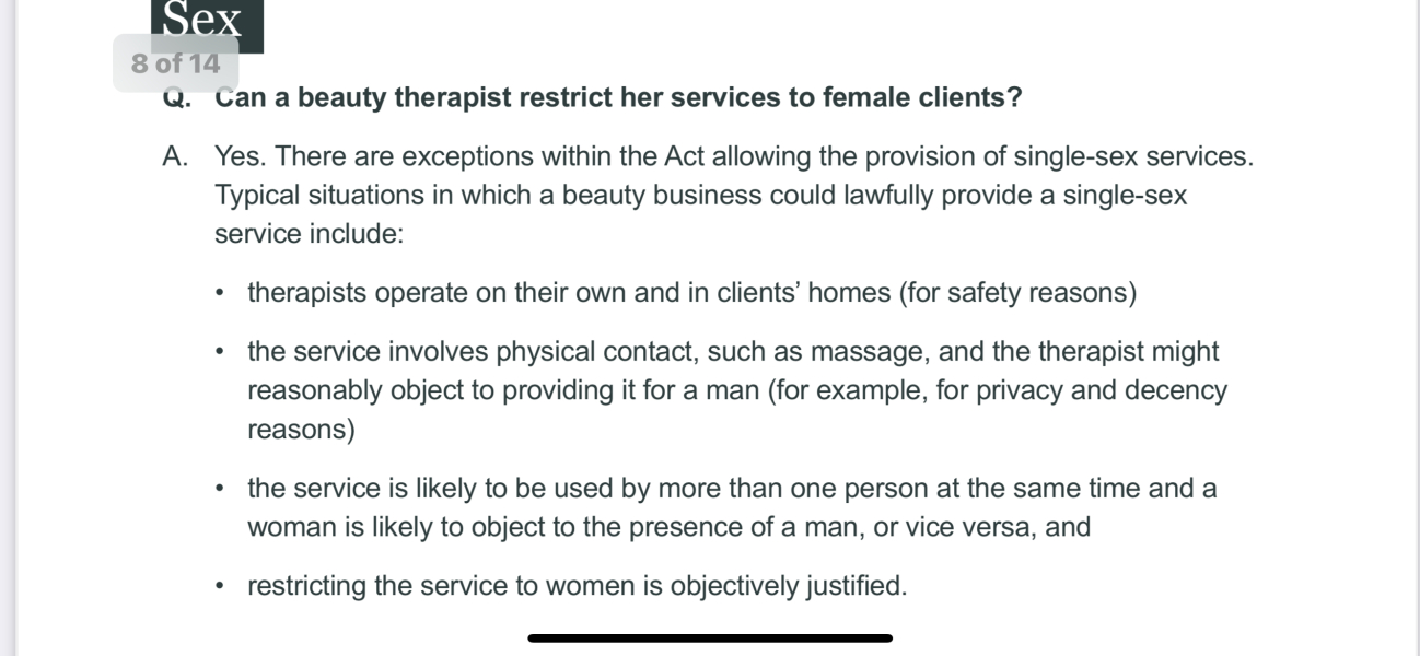 Can I advertise my massage service as women only?