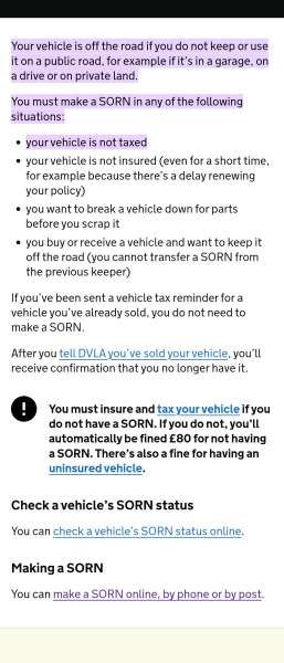 Declaring car off the road