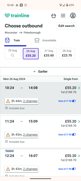 Why would a train journey only show as unavailable on some sites?