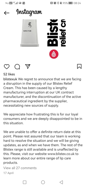 Where has Blistex relief cream gone?