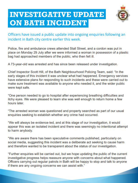 Incident in Bath ppl feeling ill