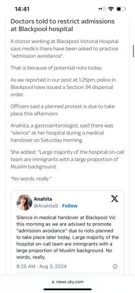 Blackpool hospital to restrict admissions (rioting)