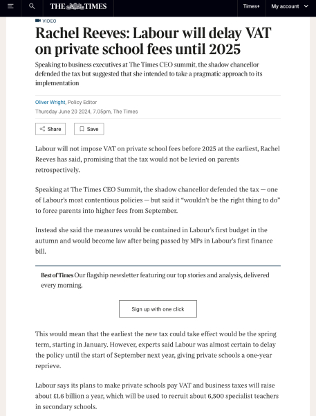 VAT private school requirement to give one terms notice to leave