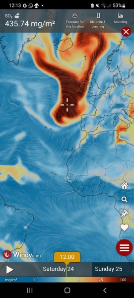 Sulphur cloud over UK