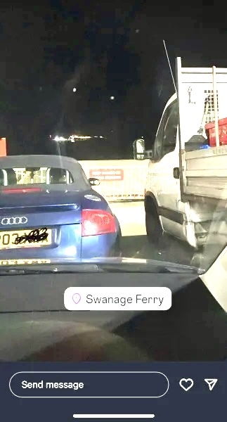 Was this photo taken from the drivers or passenger seat?