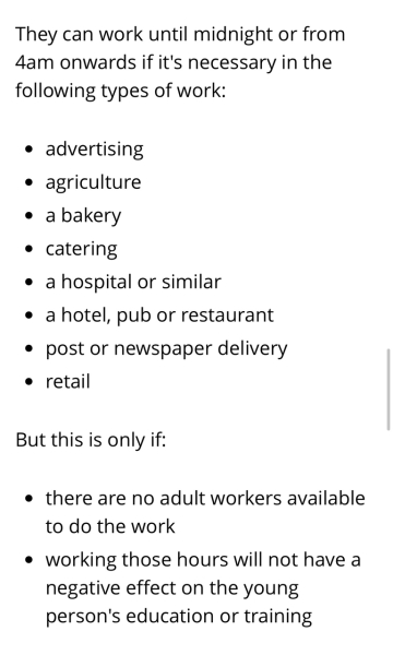 Pay & Conditions for 16 year old