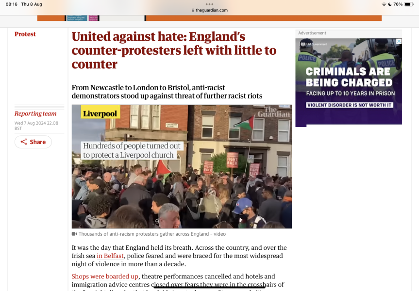 Update on "riots"  tonight from local news sites
